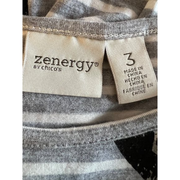 Zenergy by Chicos women’s 3/US 16–18 tunic Gray White Stripe Floral 3/4 Sleeve R - Picture 11 of 14